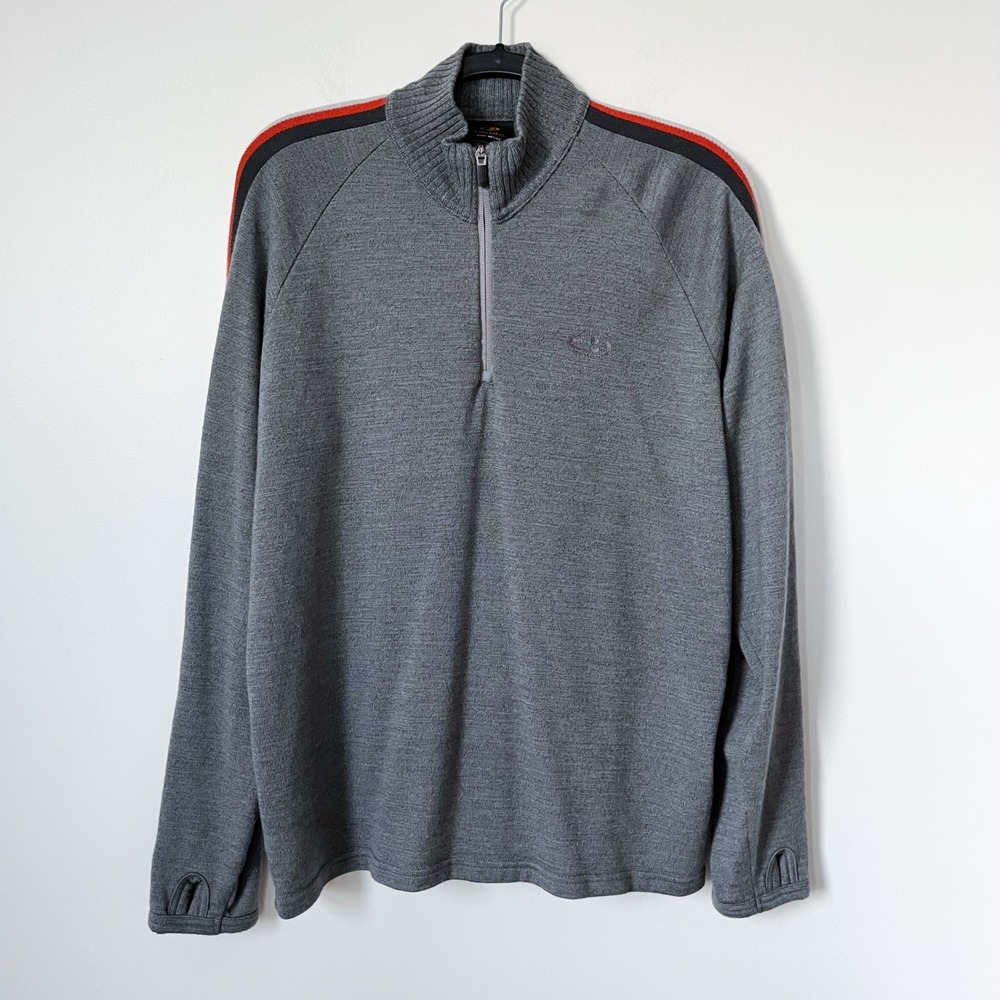 Icebreaker Sport 320 Merino Wool 1/4 Zip Sweater Mens Large Gray Orange Stripe